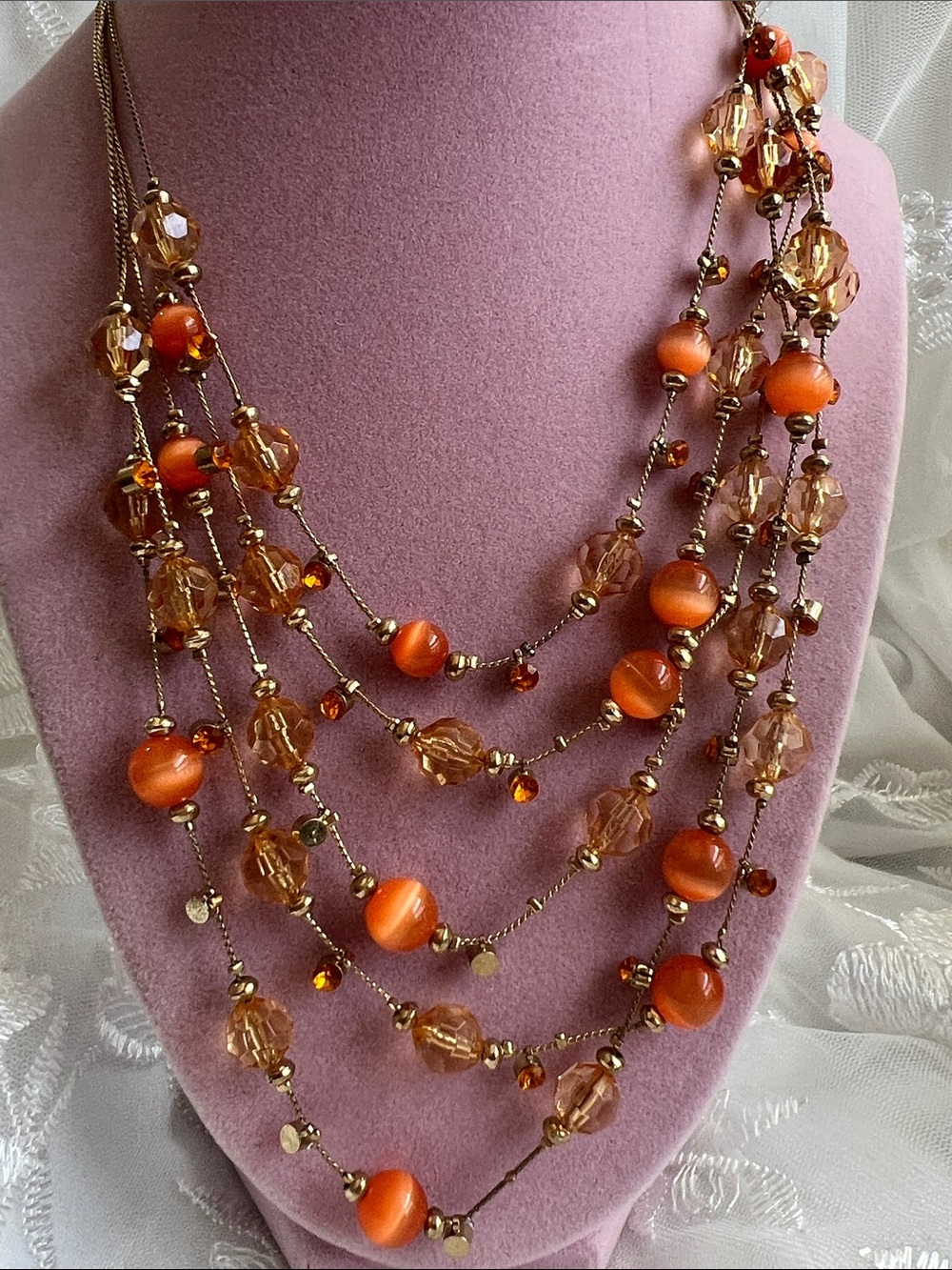 Gold-Tone Necklace with Orange Beads